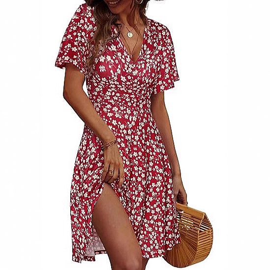 Sundress Midi Floral - Women's Sleeveless Floral Wrap V-Neck Midi