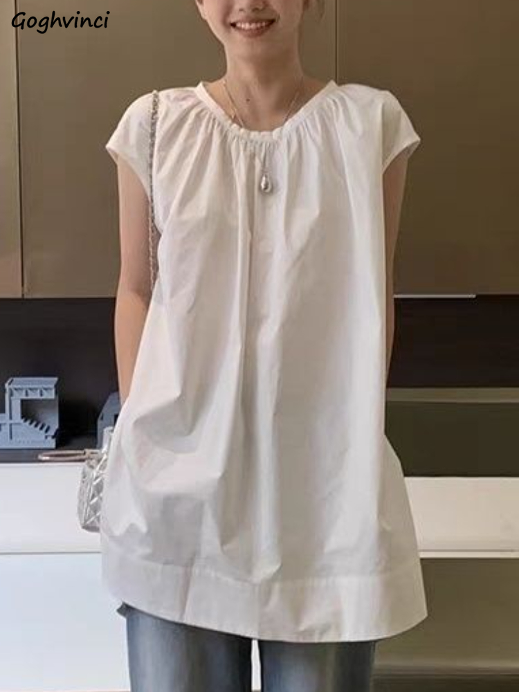 Summer Clothing In French - Sleeveless Blouses Women Vintage Solid Streetwear