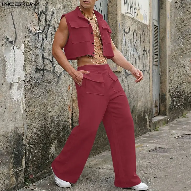 Summer Clothing Sets Men - INCERUN Men Sets Solid Sleeveless Crop
