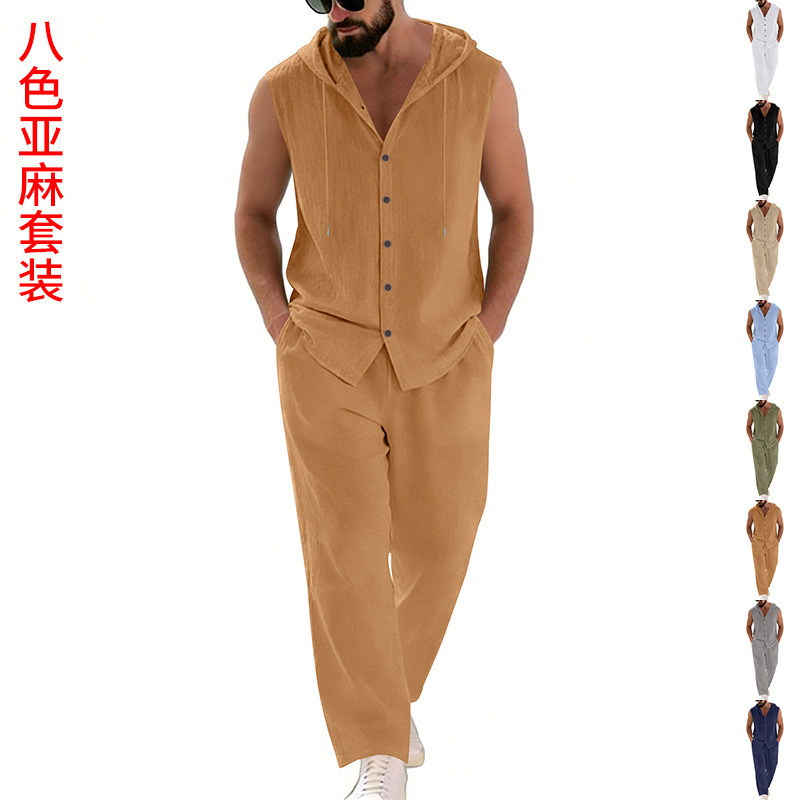 Summer Clothing Sets Men - Men's Casual Linen Suit Hooded Sweater