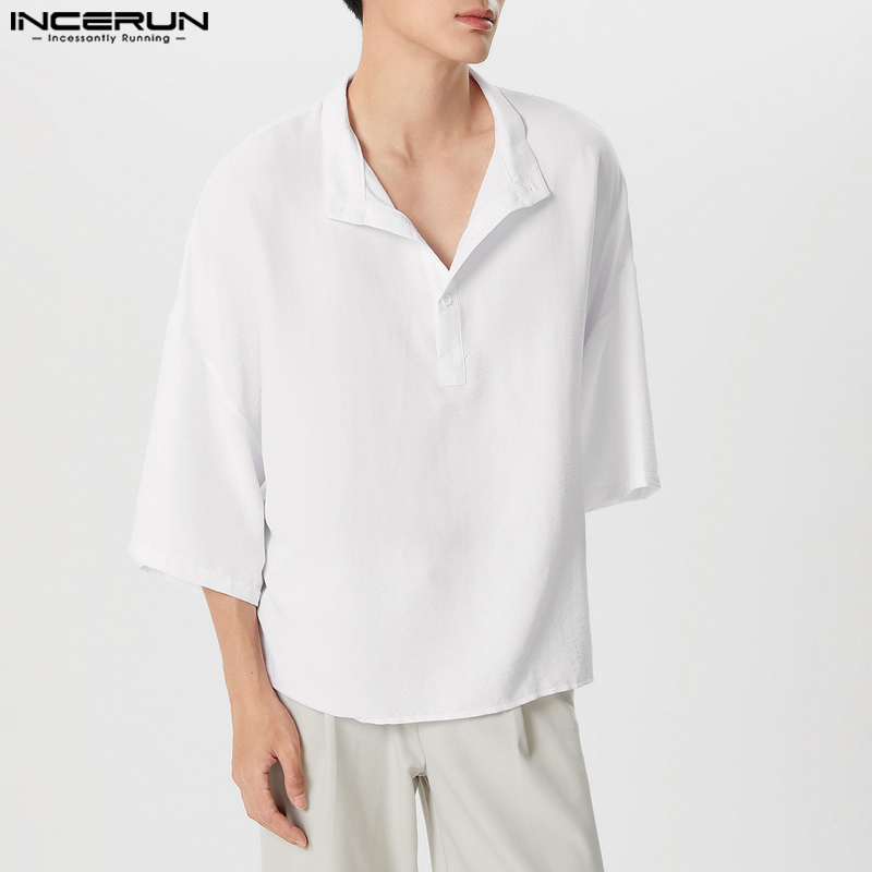 INCERUN Men Shirt Solid Color  - Summer Clothing Colors 2026 评论和价格