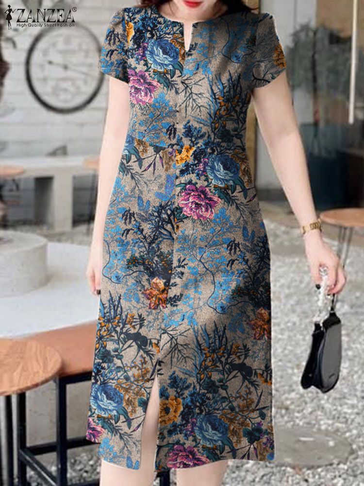 Fashion Retro Short Sleeve Rob - Sundress Midi Floral 评论和价格