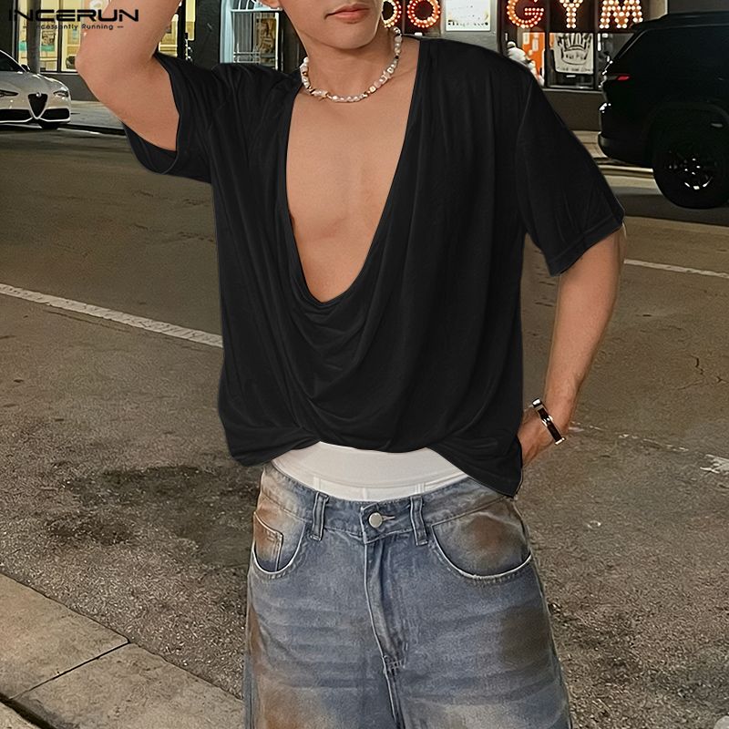 INCERUN Men T Shirt Solid Colo - Summer Clothing Colors 2026 评论和价格