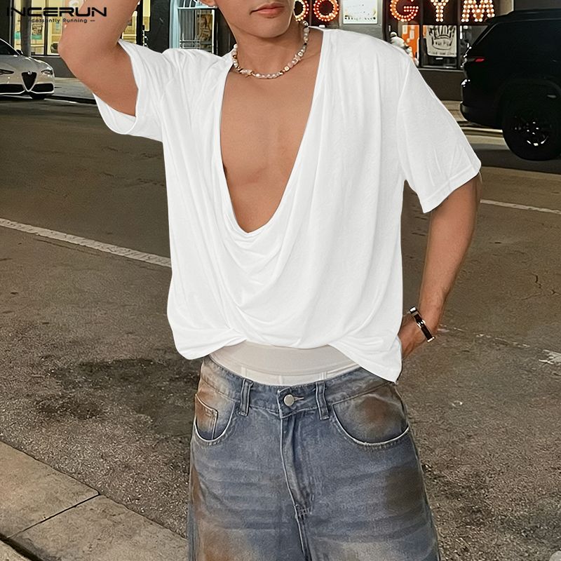 INCERUN Men T Shirt Solid Colo - Summer Clothing Colors 2026 评论和价格
