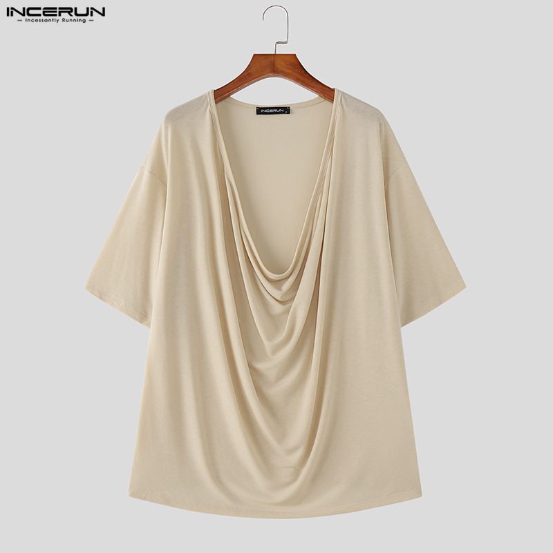 INCERUN Men T Shirt Solid Colo - Summer Clothing Colors 2026 评论和价格