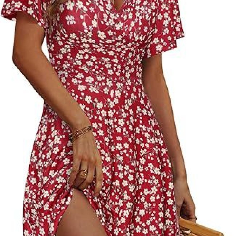 Casual Floral Print Women Dres - Sundress Midi Floral 评论和价格
