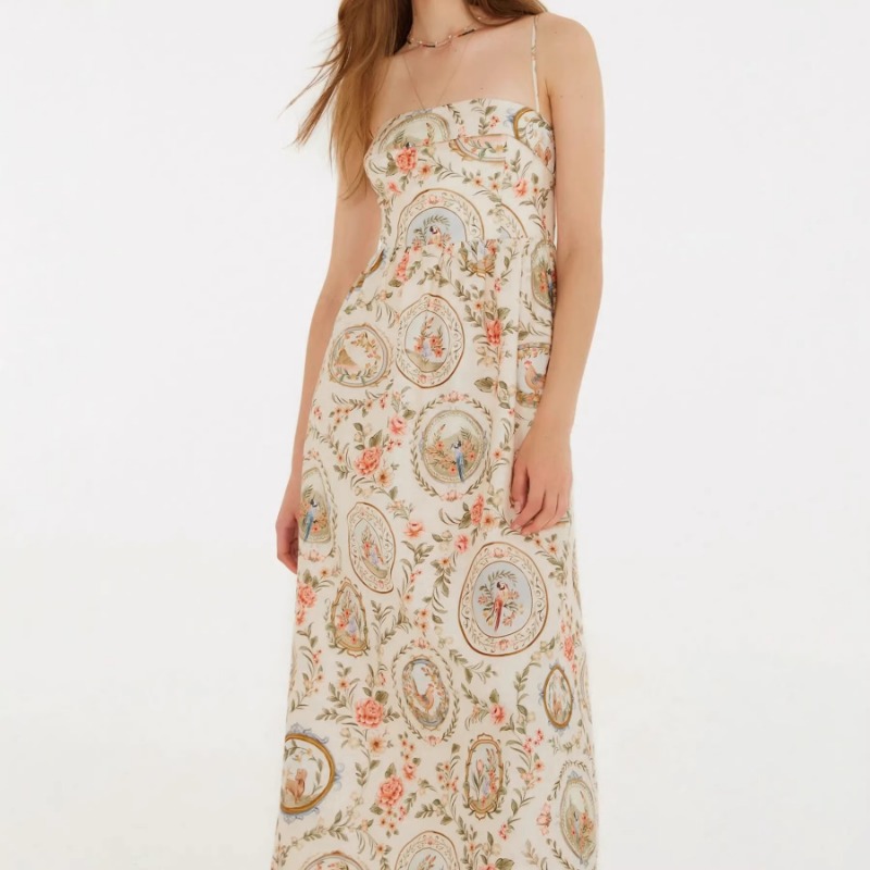 Women's Vintage Floral Print S - Sundress Midi Floral 评论和价格