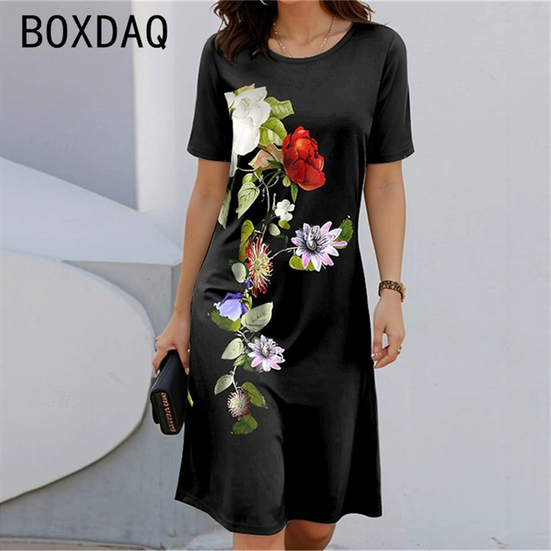 Bohemian Style Short Sleeve Ro - Sundress Midi Floral 评论和价格