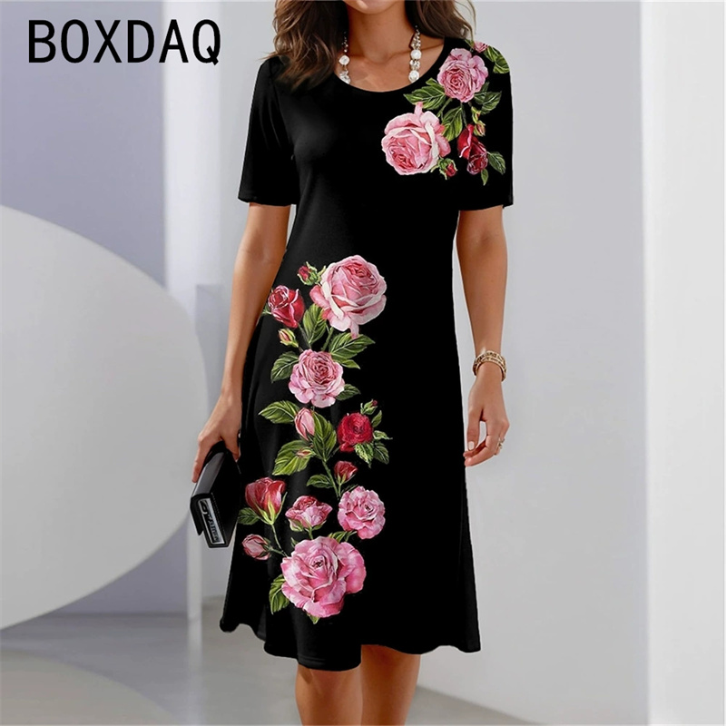 Bohemian Style Short Sleeve Ro - Sundress Midi Floral 评论和价格