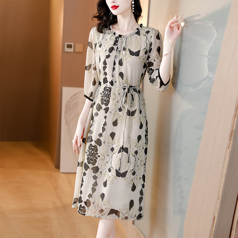 Summer Floral White Silk Beach - Sundress Midi Floral 评论和价格