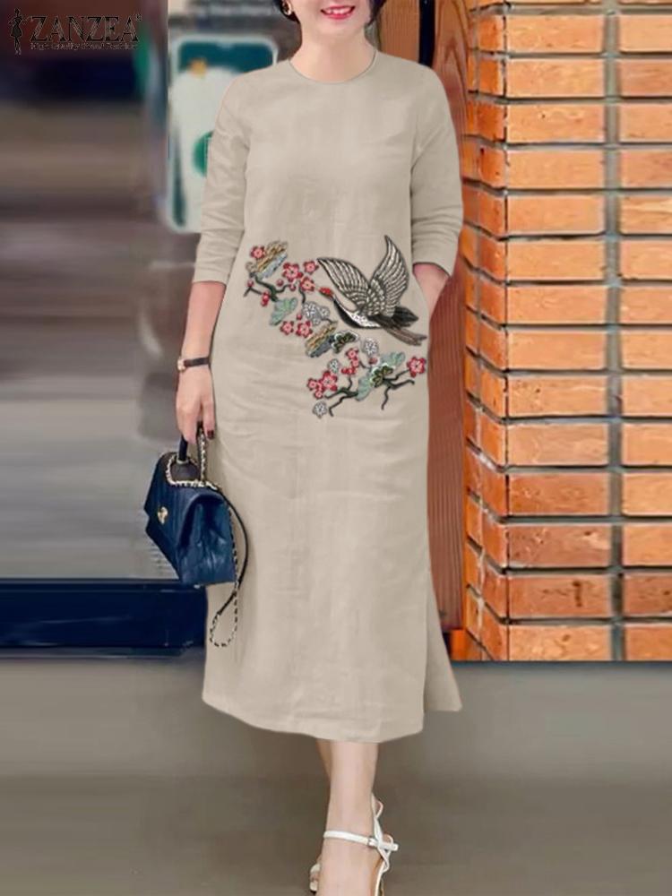 ZANZEA Women Vintage Embroider - Sundress Midi Floral 评论和价格