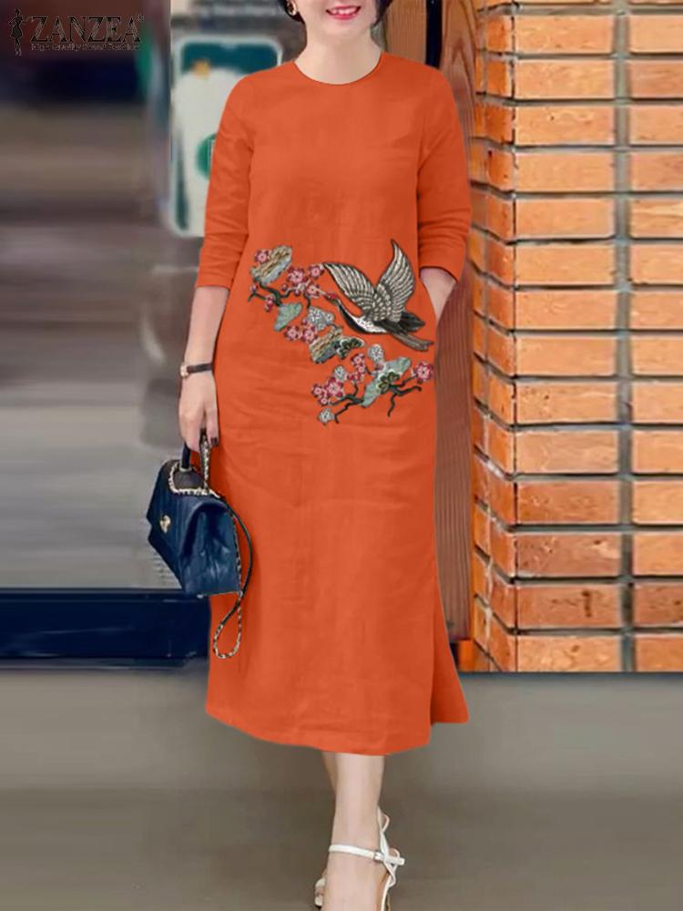 ZANZEA Women Vintage Embroider - Sundress Midi Floral 评论和价格