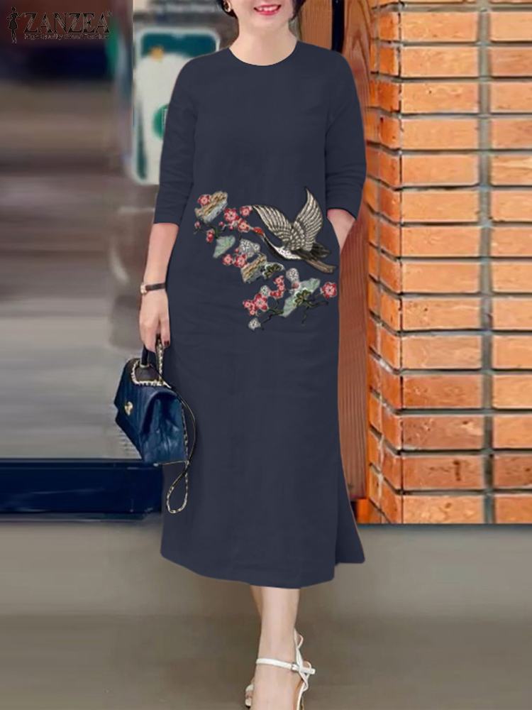 ZANZEA Women Vintage Embroider - Sundress Midi Floral 评论和价格
