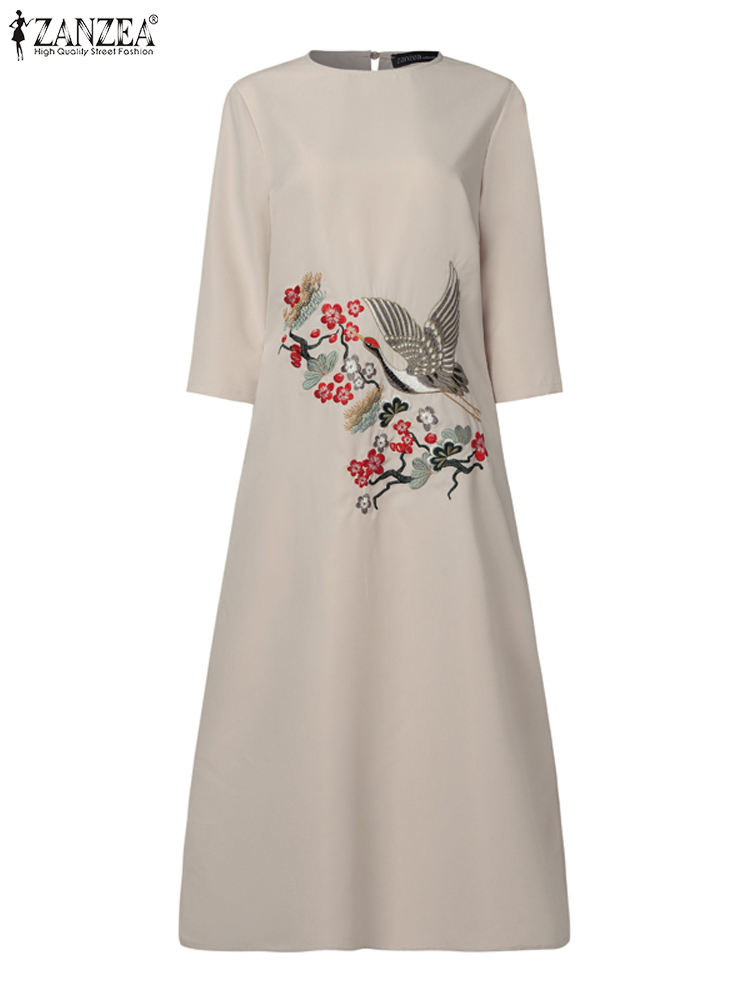 ZANZEA Women Vintage Embroider - Sundress Midi Floral 评论和价格
