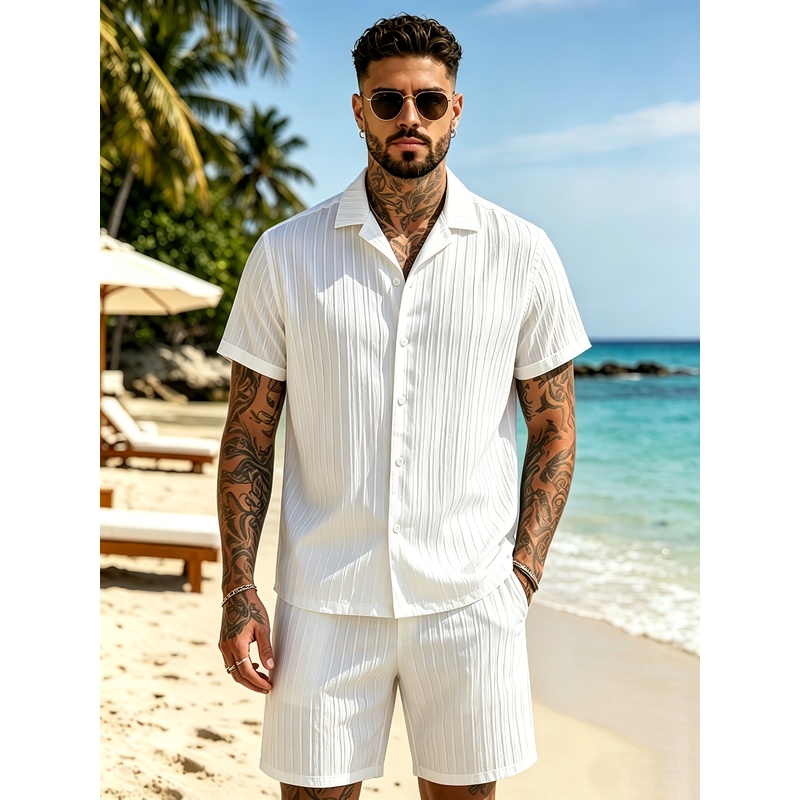 2Men's Summer Casual Suit Set， - Summer Light Clothing 评论和价格