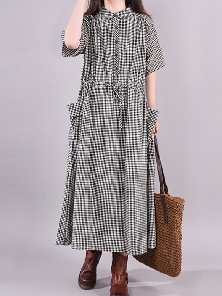 Fashion Vintage Dress Plaid Dr - Summer Clothing Drawing 评论和价格