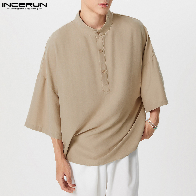 INCERUN Men Shirt Solid Color  - Summer Clothing Colors 2026 评论和价格