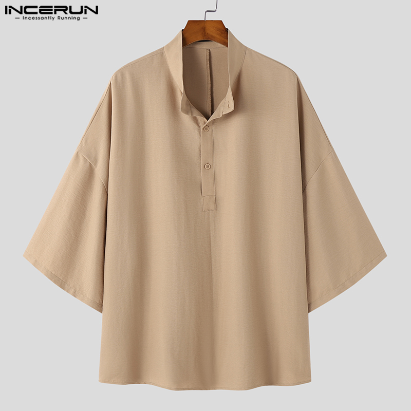 INCERUN Men Shirt Solid Color  - Summer Clothing Colors 2026 评论和价格