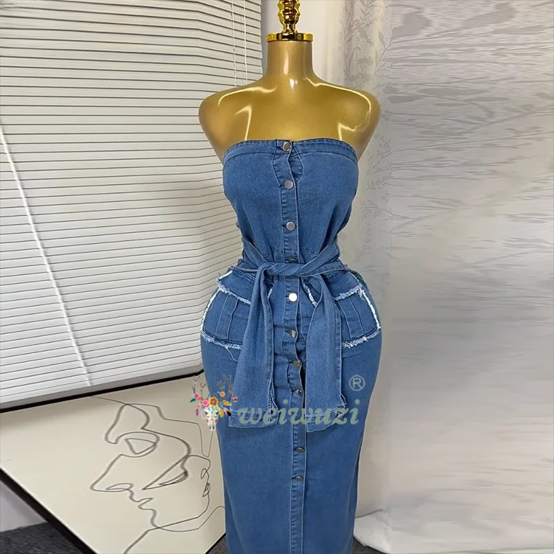2026 Women Retro Strapless Den - Summer Clothing Juniors 评论和价格