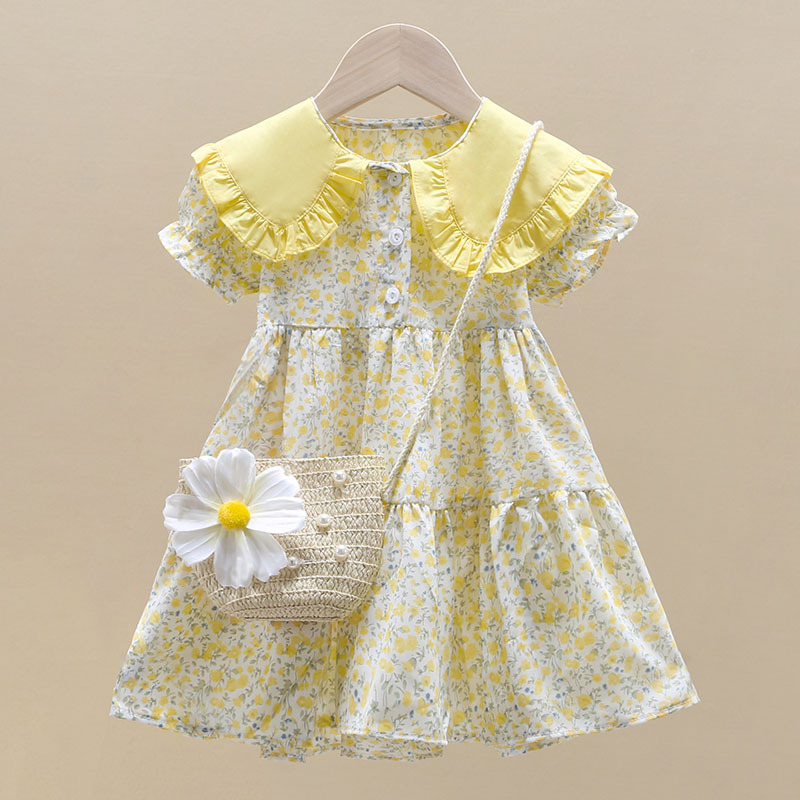 2PCS Summer Yellow Floral Chil - Sundress Midi Floral 评论和价格