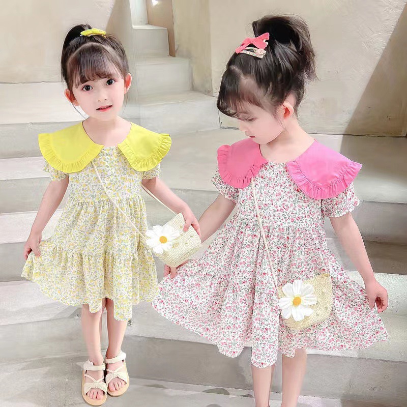 2PCS Summer Yellow Floral Chil - Sundress Midi Floral 评论和价格