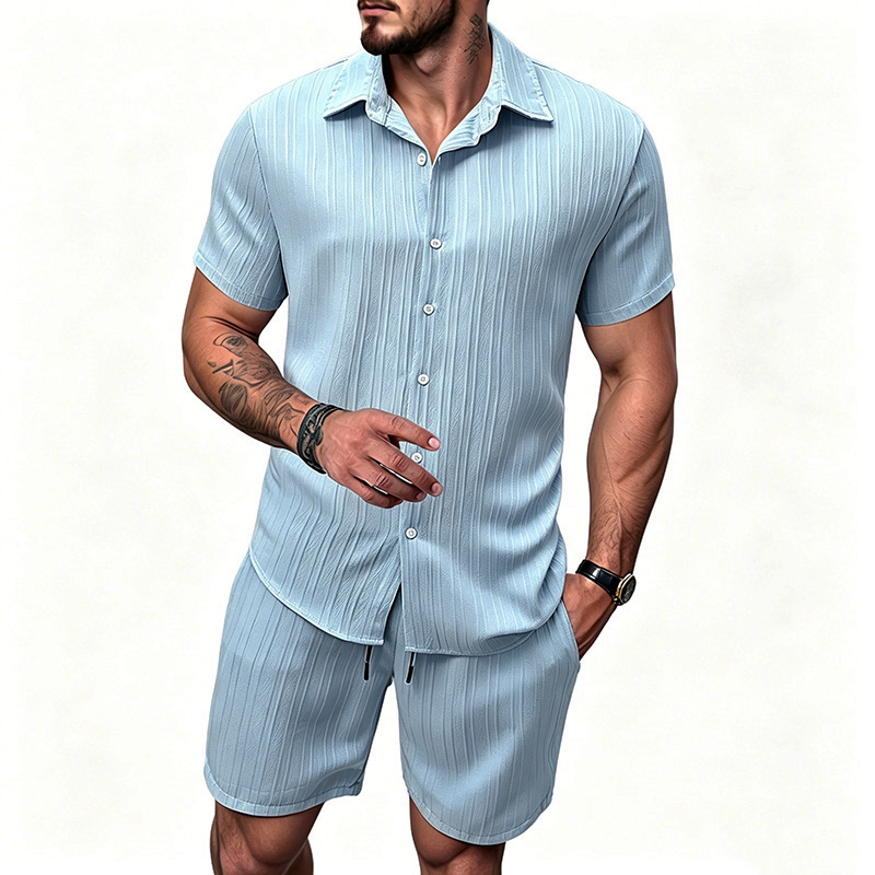2026 New Men Vertical Wrinkle  - Summer Clothing Sets Men 评论和价格