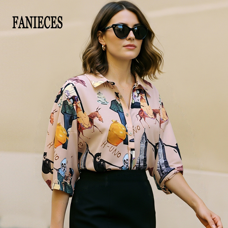 Graffiti Print Women Shirts Su - Summer De Clothing 评论和价格