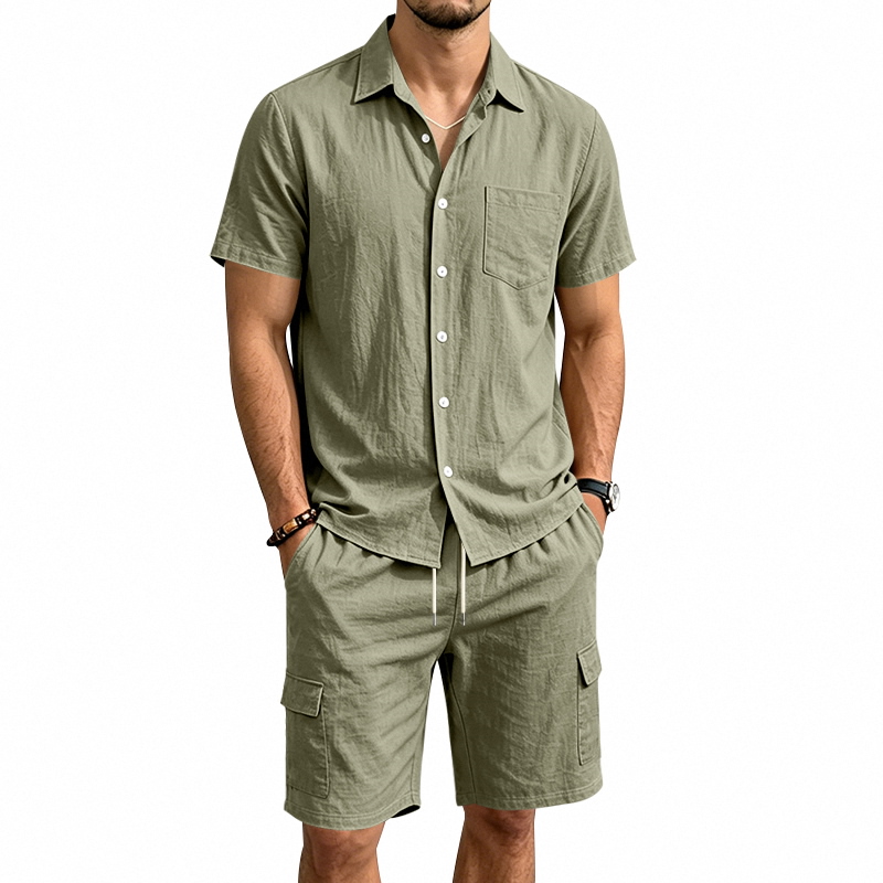 Men Summer American Linen Two  - Summer Clothing Sets Men 评论和价格
