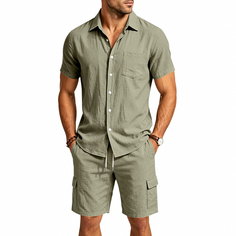 Men Summer American Linen Two  - Summer Clothing Sets Men 评论和价格