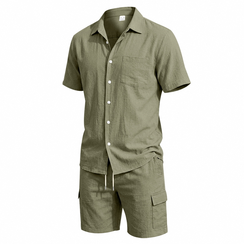 Men Summer American Linen Two  - Summer Clothing Sets Men 评论和价格