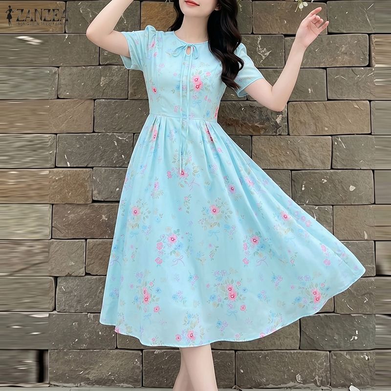 ZANZEA Summer Beach Sundress B - Sundress Midi Floral 评论和价格