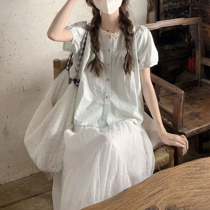 Fashionable Lace Spliced Shirt - Summer Clothing In French 评论和价格