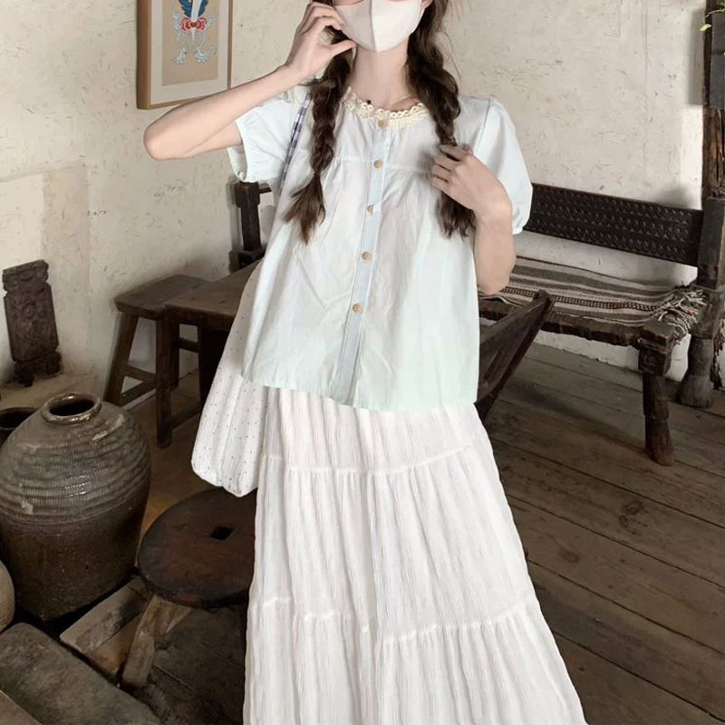 Fashionable Lace Spliced Shirt - Summer Clothing In French 评论和价格