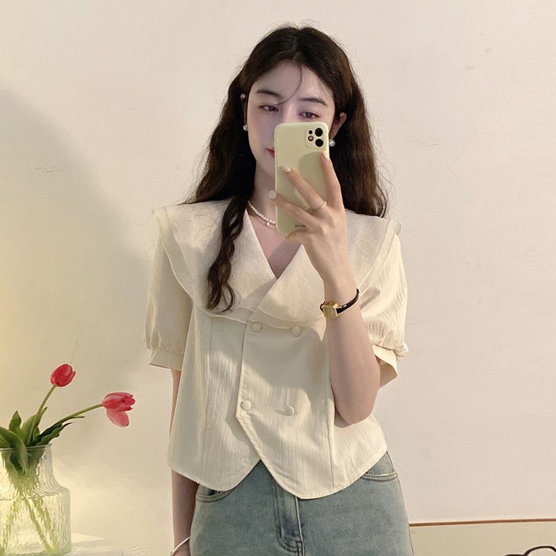 Contrast Patchwork Button Ruff - Summer Clothing Layering 评论和价格
